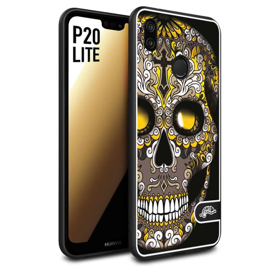 CUSTOMIZZA - Custodia cover nera morbida in tpu compatibile per Huawei P20 LITE teschio messicano Mexican skull nero giallo