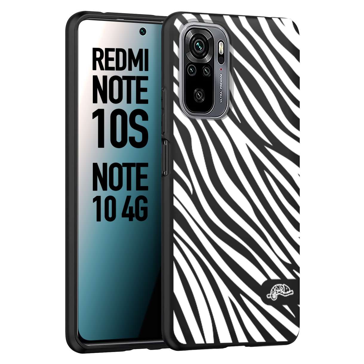 CUSTOMIZZA - Custodia cover nera morbida in tpu compatibile per Xiaomi Redmi Note 10S zebrata maculata a rilievo soft touch donna bianca