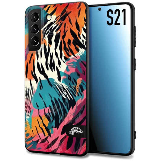 CUSTOMIZZA - Custodia cover nera morbida in tpu compatibile per Samsung S21 leopardato maculato tigrato tiger colorata summer color