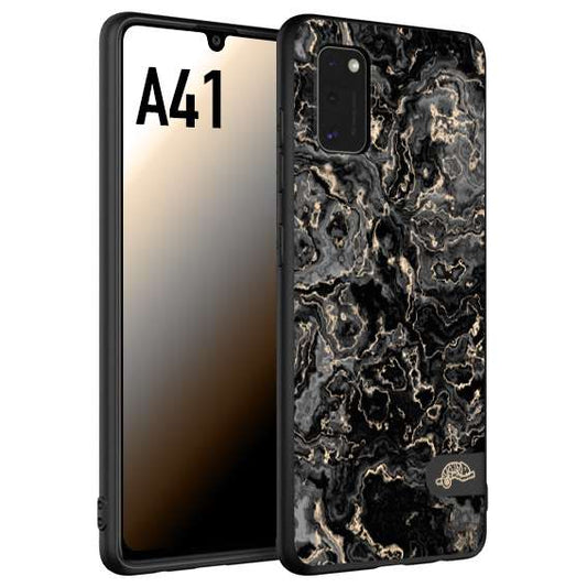 CUSTOMIZZA - Custodia cover nera morbida in tpu compatibile per Samsung A41 effetto marmo marble nero black venature dorato pietra