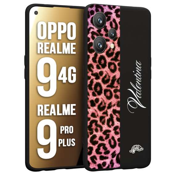 CUSTOMIZZA - Custodia cover nera morbida in tpu compatibile per Oppo Realme 9 4G - 9 PRO PLUS leopardato rosa fucsia personalizzata nome iniziali