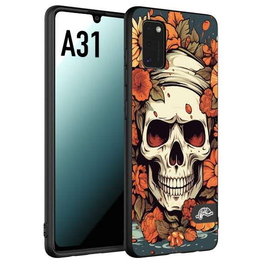 CUSTOMIZZA - Custodia cover nera morbida in tpu compatibile per Samsung A31 teschio skull flowers fiori tattoo disegnato alta definizione