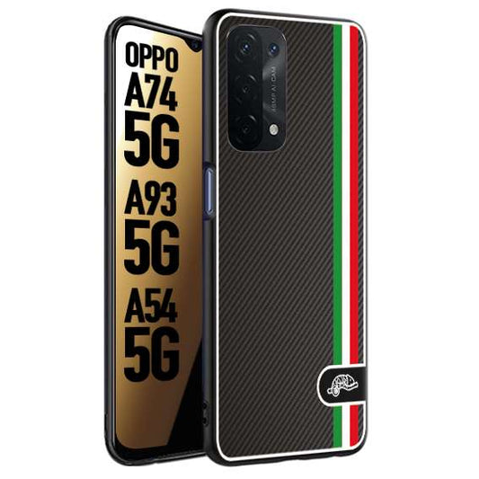 CUSTOMIZZA - Custodia cover nera morbida in tpu compatibile per Oppo A74 5G - A93 5G - A54 5G effetto fibra di carbonio bandiera Italia made in Italy