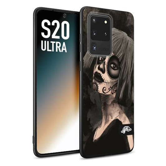 CUSTOMIZZA - Custodia cover nera morbida in tpu compatibile per Samsung S20 ULTRA chicana messicana dea de la muerte donna santa tattoo disegnata