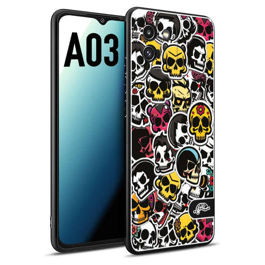 CUSTOMIZZA - Custodia cover nera morbida in tpu compatibile per Samsung A03 sticker bomb teschi colorati adesivi skulls skater snowboard