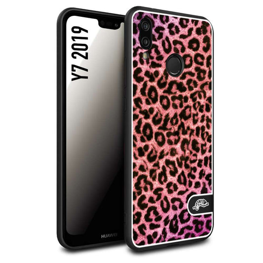 CUSTOMIZZA - Custodia cover nera morbida in tpu compatibile per Huawei Y7 2019 leopardato maculato donna rosa leopard