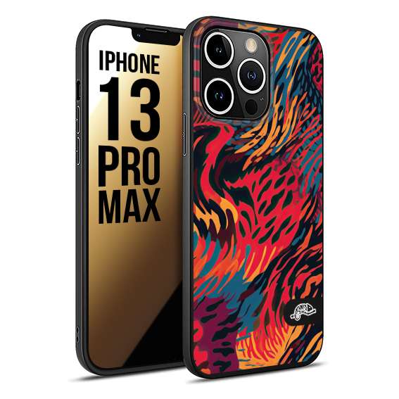 CUSTOMIZZA - Custodia cover nera morbida in tpu compatibile per iPhone 13 PRO MAX leopardato maculato tigrato colorata fiamme rossa blu arancione