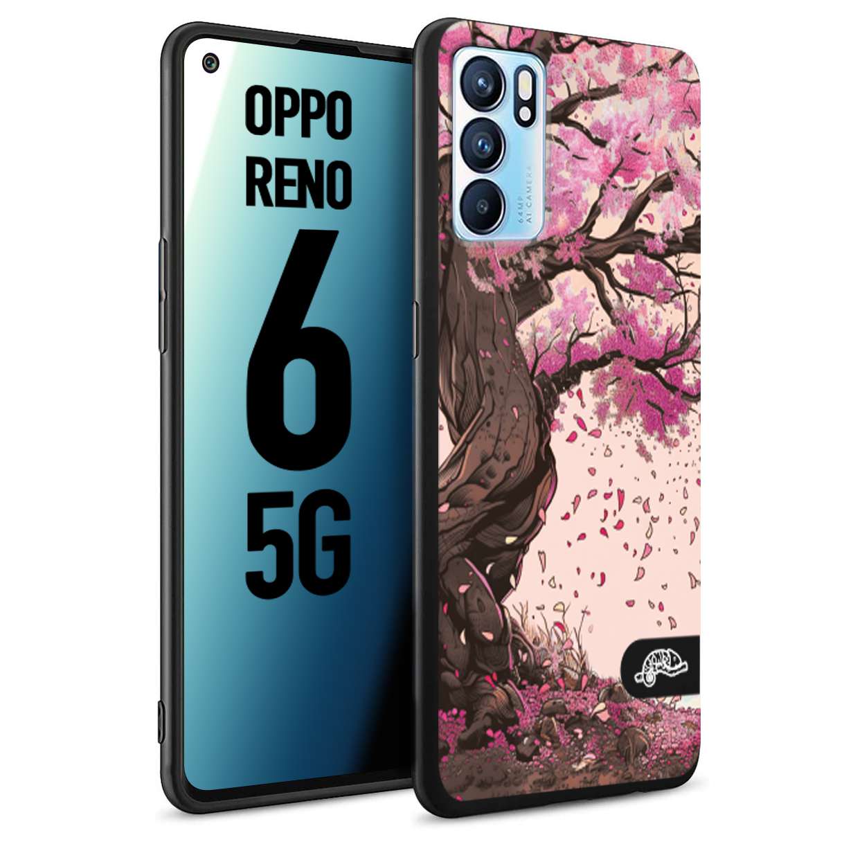 CUSTOMIZZA - Custodia cover nera morbida in tpu compatibile per Oppo Reno 6 5G giapponese colori morbidi fiori di ciliegio rosa disegnata