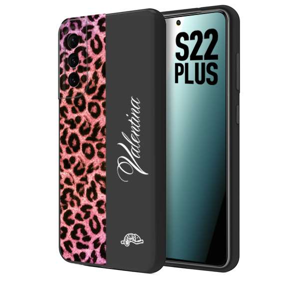 CUSTOMIZZA - Custodia cover nera morbida in tpu compatibile per Samsung S22 PLUS leopardato rosa fucsia personalizzata nome iniziali