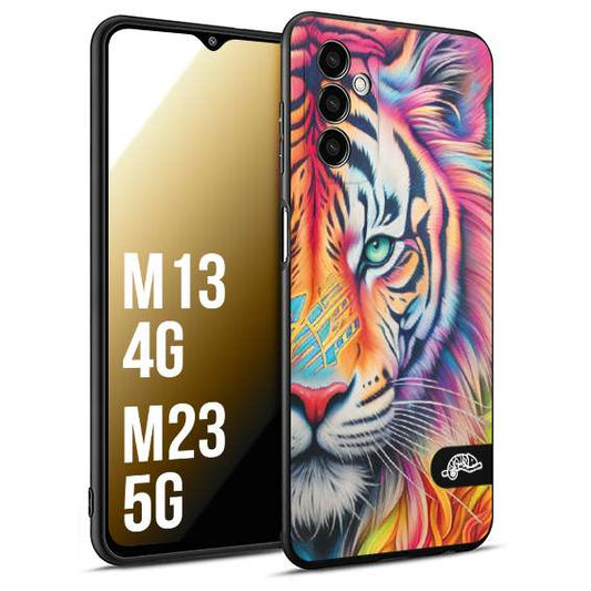 CUSTOMIZZA - Custodia cover nera morbida in tpu compatibile per Samsung M13 4G - M23 5G animali color tigre tiger viso colori vibranti disegnato schizzo