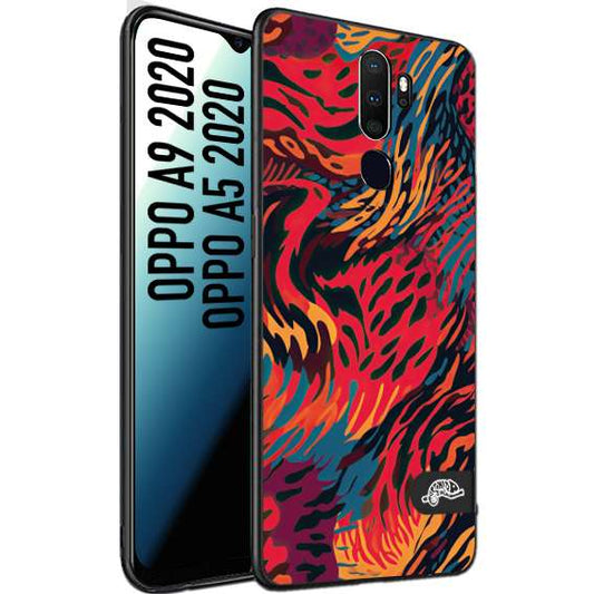 CUSTOMIZZA - Custodia cover nera morbida in tpu compatibile per Oppo A9 2020 - A5 2020 leopardato maculato tigrato colorata fiamme rossa blu arancione