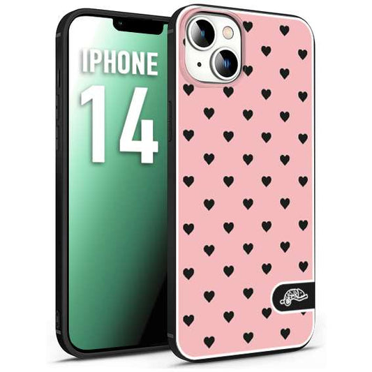 CUSTOMIZZA - Custodia cover nera morbida in tpu compatibile per iPhone 14 cuori pois rosa donna pin up vintage