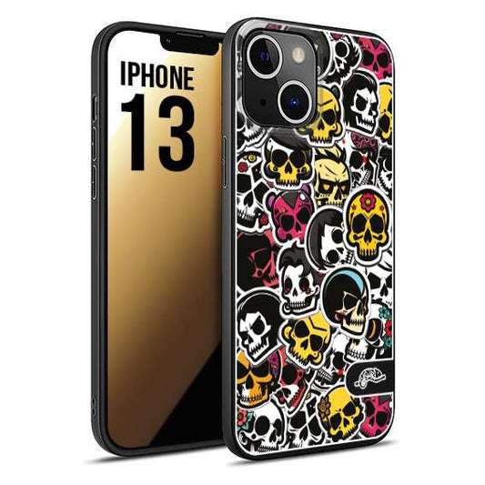 CUSTOMIZZA - Custodia cover nera morbida in tpu compatibile per iPhone 13 sticker bomb teschi colorati adesivi skulls skater snowboard