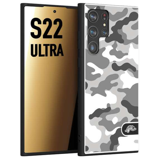 CUSTOMIZZA - Custodia cover nera morbida in tpu compatibile per Samsung S22 ULTRA camouflage mimetico militare bianco white