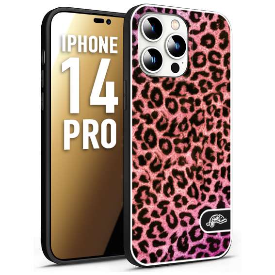 CUSTOMIZZA - Custodia cover nera morbida in tpu compatibile per iPhone 14 PRO leopardato maculato donna rosa leopard