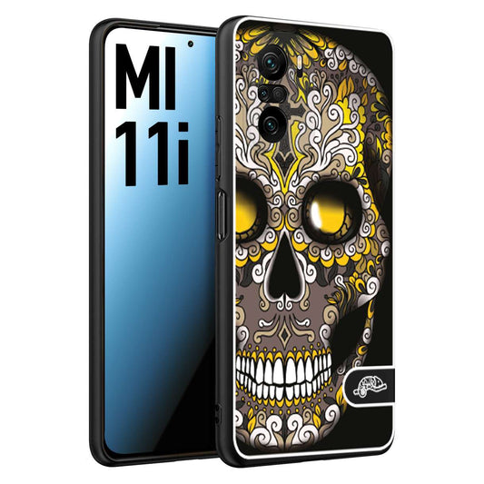 CUSTOMIZZA - Custodia cover nera morbida in tpu compatibile per Xiaomi Mi 11i teschio messicano Mexican skull nero giallo