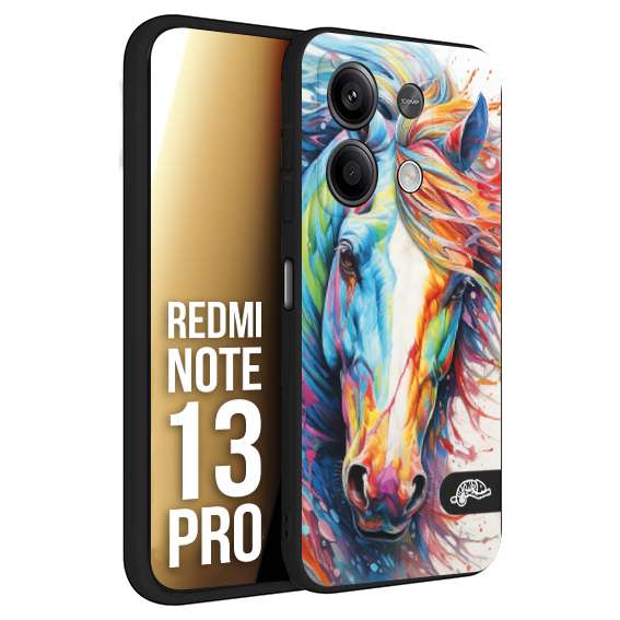 CUSTOMIZZA - Custodia cover nera morbida in tpu compatibile per Xiaomi Redmi Note 13 PRO animali color cavallo horse viso colori vibranti disegnato schizzo