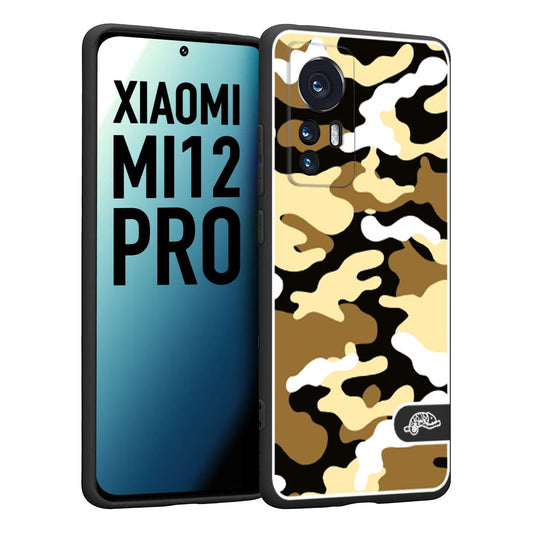 CUSTOMIZZA - Custodia cover nera morbida in tpu compatibile per Xiaomi 12 PRO camouflage mimetico militare giallo desert brown