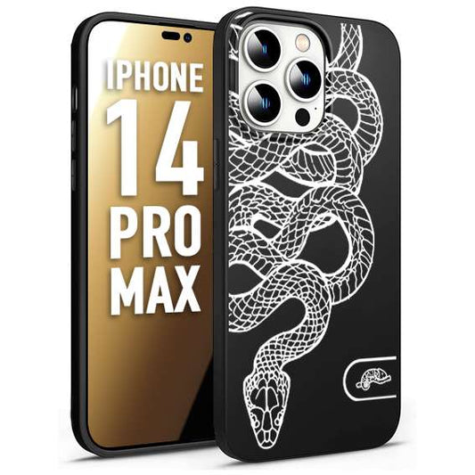 CUSTOMIZZA - Custodia cover nera morbida in tpu compatibile per iPhone 14 PRO MAX serpente snake bianco a rilievo disegnato tattoo tatuaggio