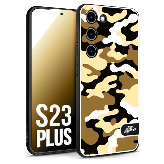 CUSTOMIZZA - Custodia cover nera morbida in tpu compatibile per Samsung S23 PLUS camouflage mimetico militare giallo desert brown