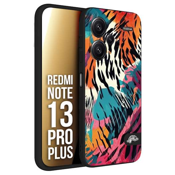 CUSTOMIZZA - Custodia cover nera morbida in tpu compatibile per Xiaomi Redmi Note 13 PRO PLUS leopardato maculato tigrato tiger colorata summer color