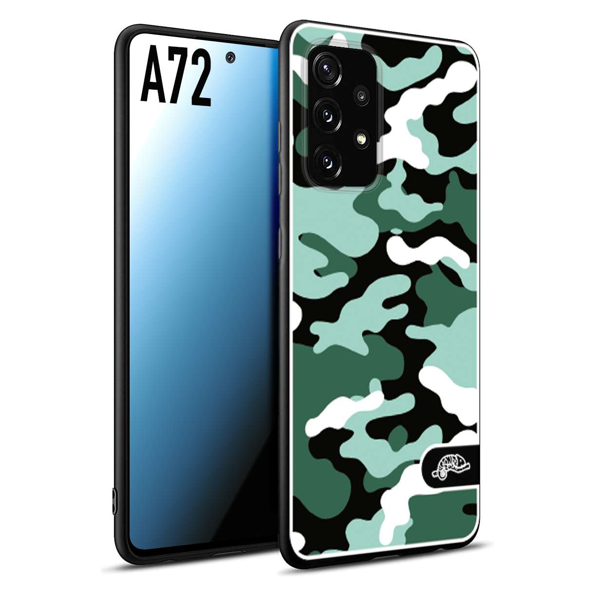 CUSTOMIZZA - Custodia cover nera morbida in tpu compatibile per Samsung A72 camouflage mimetico militare verde green