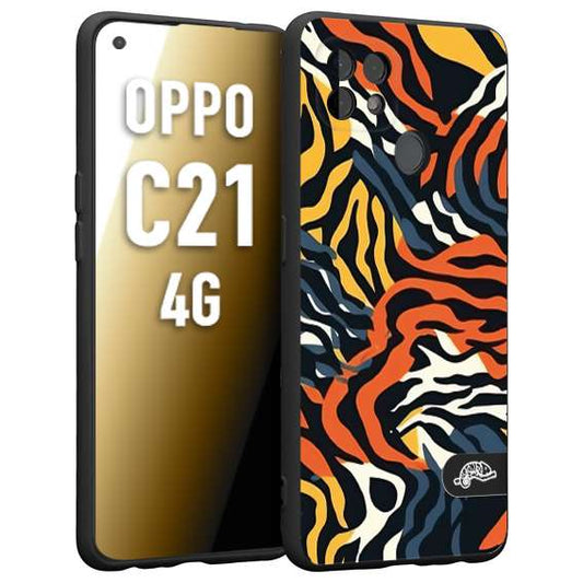 CUSTOMIZZA - Custodia cover nera morbida in tpu compatibile per Oppo Realme C21 4G leopardato maculato tigrato tiger colorata gialla blu arancio