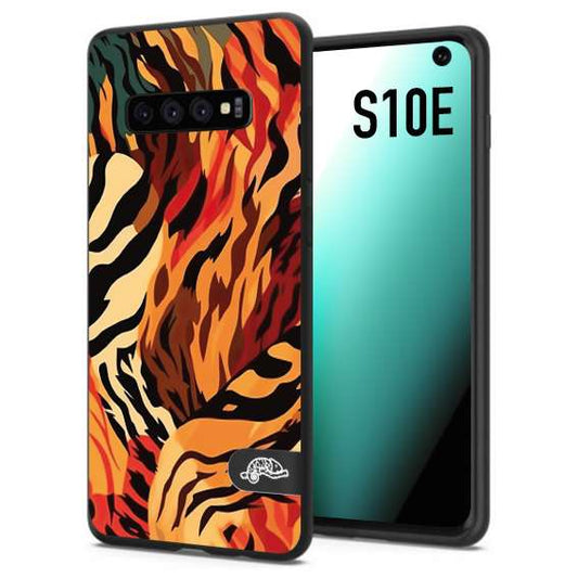 CUSTOMIZZA - Custodia cover nera morbida in tpu compatibile per Samsung S10E leopardato maculato tigrato tiger colorata gialla rossa arancio