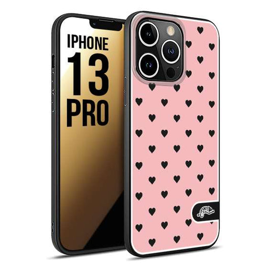 CUSTOMIZZA - Custodia cover nera morbida in tpu compatibile per iPhone 13 PRO cuori pois rosa donna pin up vintage