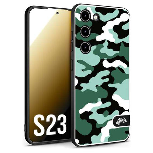 CUSTOMIZZA - Custodia cover nera morbida in tpu compatibile per Samsung S23 camouflage mimetico militare verde green