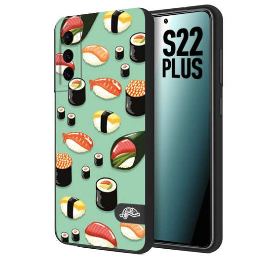 CUSTOMIZZA - Custodia cover nera morbida in tpu compatibile per Samsung S22 PLUS sushi disegni giapponese nighiri acquamarina verde