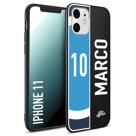 CUSTOMIZZA - Custodia cover nera morbida in tpu compatibile per iPhone 11 personalizzata calcio football nome e numero calciatori biancoazzurri bianco celesti