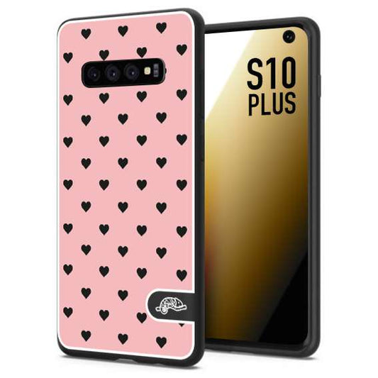 CUSTOMIZZA - Custodia cover nera morbida in tpu compatibile per Samsung S10 PLUS cuori pois rosa donna pin up vintage