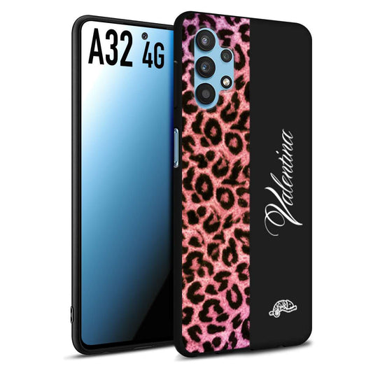 CUSTOMIZZA - Custodia cover nera morbida in tpu compatibile per Samsung A32 4G leopardato rosa fucsia personalizzata nome iniziali