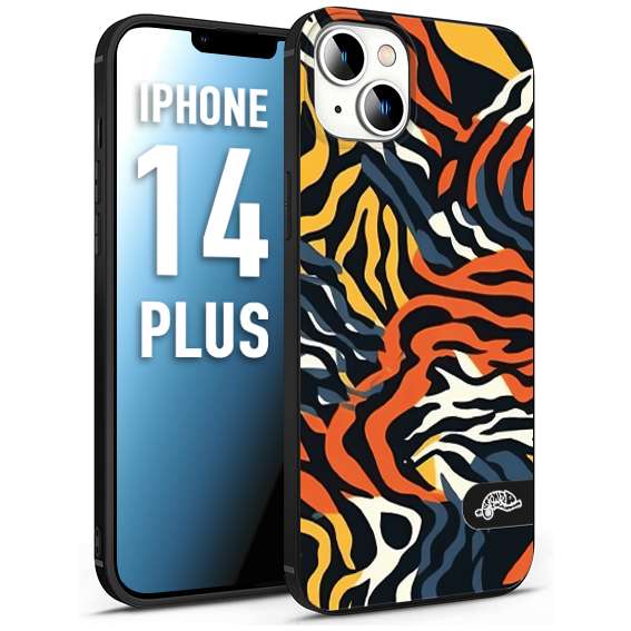 CUSTOMIZZA - Custodia cover nera morbida in tpu compatibile per iPhone 14 PLUS leopardato maculato tigrato tiger colorata gialla blu arancio