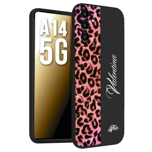 CUSTOMIZZA - Custodia cover nera morbida in tpu compatibile per Samsung A14 5G leopardato rosa fucsia personalizzata nome iniziali