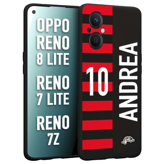 CUSTOMIZZA - Custodia cover nera morbida in tpu compatibile per Oppo Reno 7 Lite - 8 Lite - 7Z personalizzata calcio football nome e numero calciatori rossonera