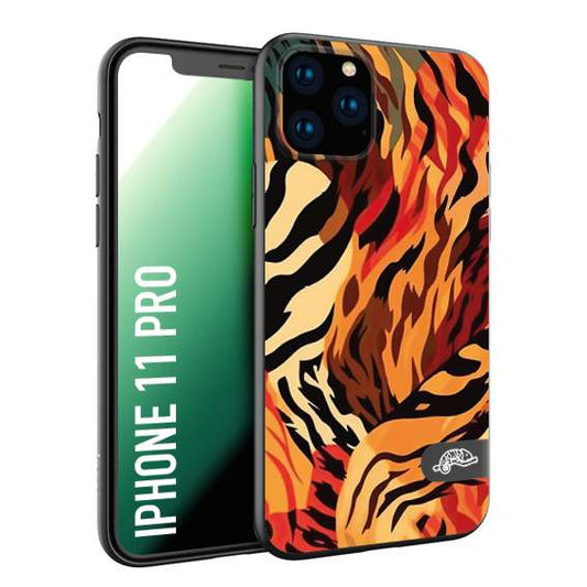 CUSTOMIZZA - Custodia cover nera morbida in tpu compatibile per iPhone 11 PRO leopardato maculato tigrato tiger colorata gialla rossa arancio