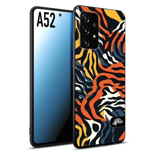 CUSTOMIZZA - Custodia cover nera morbida in tpu compatibile per Samsung A52 leopardato maculato tigrato tiger colorata gialla blu arancio