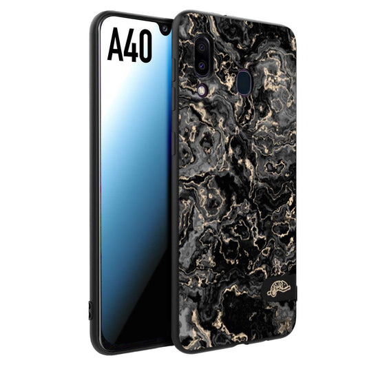 CUSTOMIZZA - Custodia cover nera morbida in tpu compatibile per Samsung A40 effetto marmo marble nero black venature dorato pietra