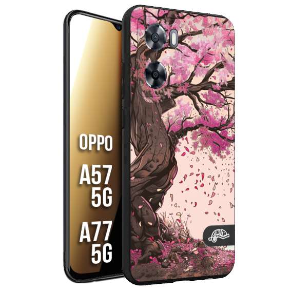 CUSTOMIZZA - Custodia cover nera morbida in tpu compatibile per Oppo A57 5G - A77 5G giapponese colori morbidi fiori di ciliegio rosa disegnata