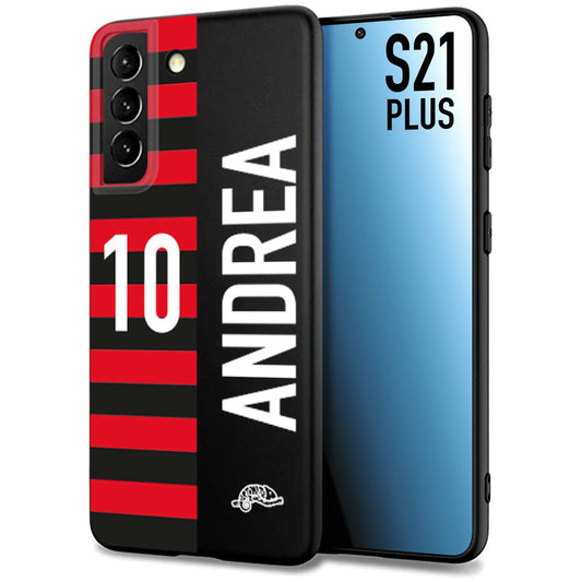 CUSTOMIZZA - Custodia cover nera morbida in tpu compatibile per Samsung S21 PLUS personalizzata calcio football nome e numero calciatori rossonera