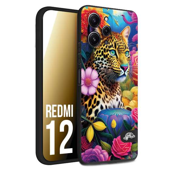 CUSTOMIZZA - Custodia cover nera morbida in tpu compatibile per Xiaomi Redmi 12 fiori astratti donna flower fantasia leopardo ghepardo animali colorati