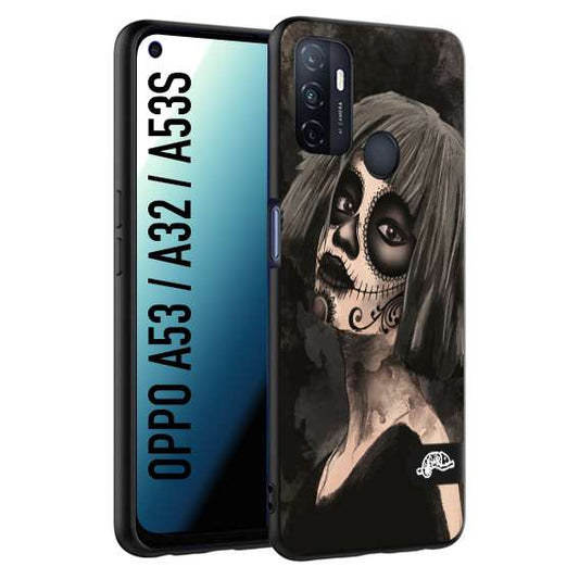 CUSTOMIZZA - Custodia cover nera morbida in tpu compatibile per Oppo A53 - A32 - A53S chicana messicana dea de la muerte donna santa tattoo disegnata