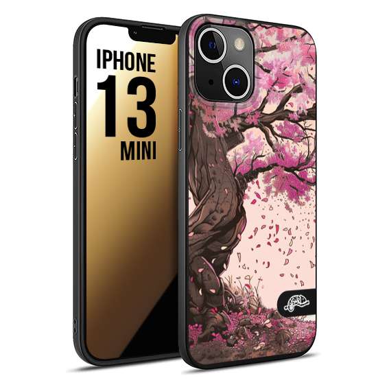 CUSTOMIZZA - Custodia cover nera morbida in tpu compatibile per iPhone 13 MINI giapponese colori morbidi fiori di ciliegio rosa disegnata