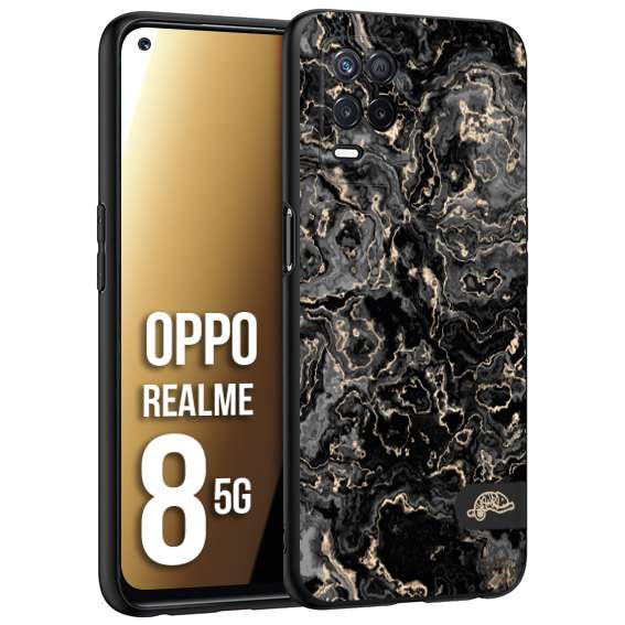 CUSTOMIZZA - Custodia cover nera morbida in tpu compatibile per Oppo Realme 8 5G effetto marmo marble nero black venature dorato pietra