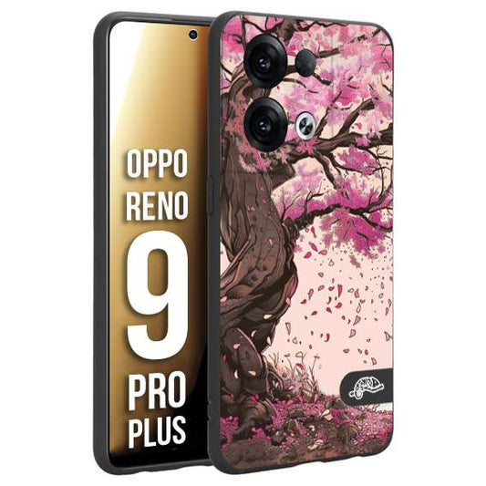 CUSTOMIZZA - Custodia cover nera morbida in tpu compatibile per Oppo Reno 9 PRO PLUS giapponese colori morbidi fiori di ciliegio rosa disegnata