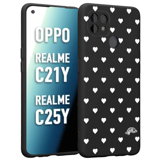 CUSTOMIZZA - Custodia cover nera morbida in tpu compatibile per Oppo Realme C21Y - C25Y cuori pois bianchi donna pin up vintage