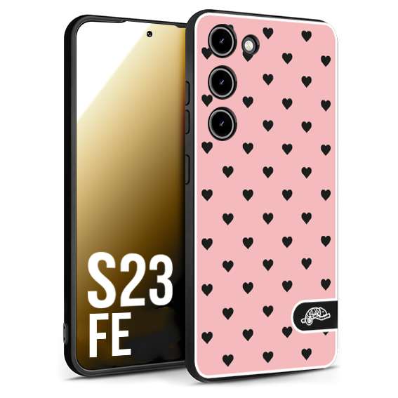 CUSTOMIZZA - Custodia cover nera morbida in tpu compatibile per Samsung S23 FE cuori pois rosa donna pin up vintage