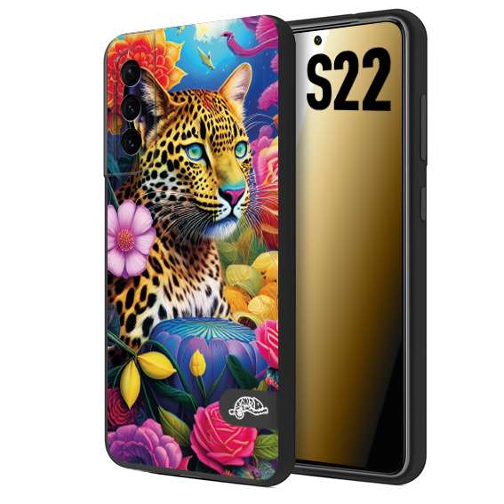 CUSTOMIZZA - Custodia cover nera morbida in tpu compatibile per Samsung S22 fiori astratti donna flower fantasia leopardo ghepardo animali colorati